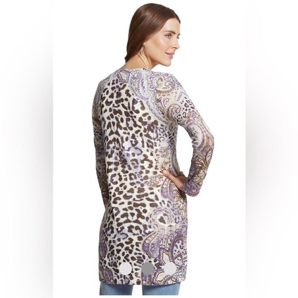 Chico’s Animal Paisley Ashton linen/cotton Cardigan sz 1 (medium) - Picture 7 of 12